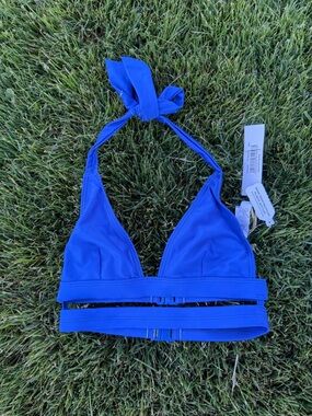 Wolf & Whistle Jessica Blue Bikini Top Double Strap Halter NWT Size US 2B/C